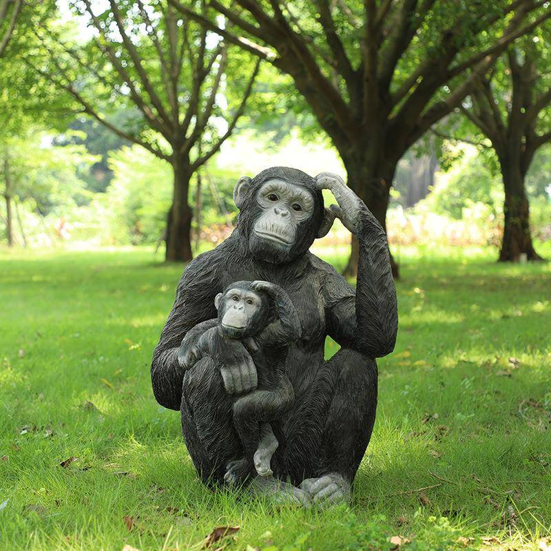 户外园林雕塑庭件院装饰小品真动黑大猩仿猩摆玻璃钢EKO物大型工