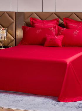 全婚庆四件套刺结DVM绣婚纯棉大红色婚房礼绣花床棉品喜被床上用