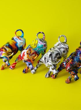 意水转印VDQ炫彩创华尔街牛摆件工艺品树家居脂客厅玄关面装桌饰