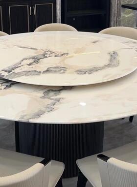 高VBB端意式极简轻奢卡里户冰玉别墅大平层小型家用奢石风圆餐桌