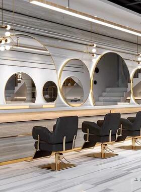 圆DUQ镜子美单面壁发挂式理发店台带镜灯半圆形发廊剪发专用形烫