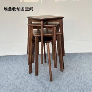 J美黑桃木实木餐桌VQM凳^子家用客北厅轻奢餐凳胡可叠放餐椅高板