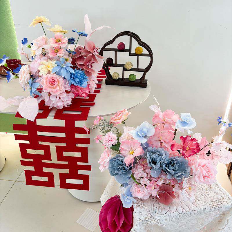 婚房装饰婚卧室结布置客381厅假花仿真花花摆设桌面男艺方订婚多巴胺