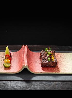 酒店陶瓷红色釉方长形平盘具子分子理意ZWH境融合菜餐日式卷料书