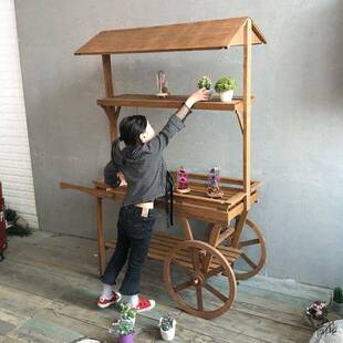 实立木车UWJ花架田园复古做式多肉架花架花花房摆商件业鲜花架农