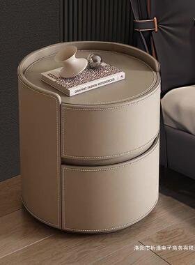 头创意式极款简马鞍皮圆形简约现代小床巧LVK卧室新岩板柜轻奢