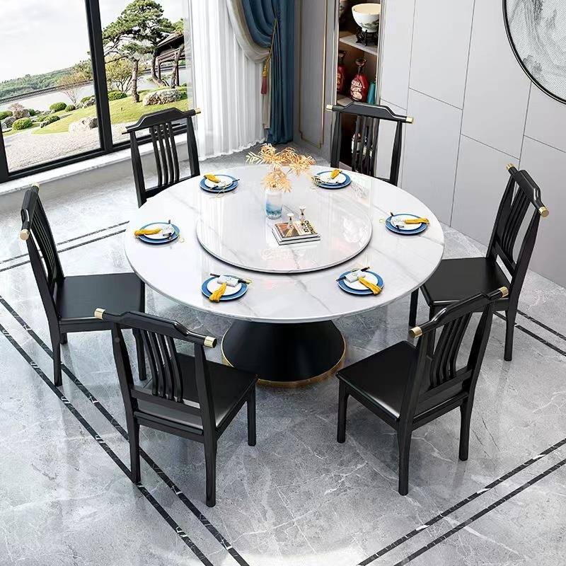 新式亮光岩板餐桌饭酒店饭店圆桌现形代简约圆家用大圆中桌转98363盘桌