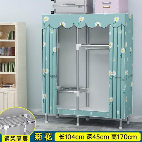 新款简易衣柜钢管布加加固单双粗人衣橱出租房IAD家用室组装出卧
