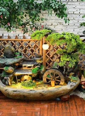 田园山流16849水摆件庭院阳家台客厅玄关假户外循环流水泉造喷景居鱼池