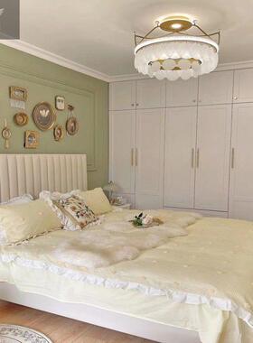 极简布人床奶油系网床主卧婚床红54492极简风床双床轻奢免洗科艺