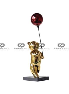 现代简约气意球人物熊摆件ZRP创样板房轻装奢雕塑客厅电视柜软饰