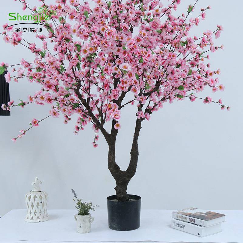 伙拼真植物桃盆客花树落地栽仿绢c3布假花大型厅婚庆装饰绿植仿真