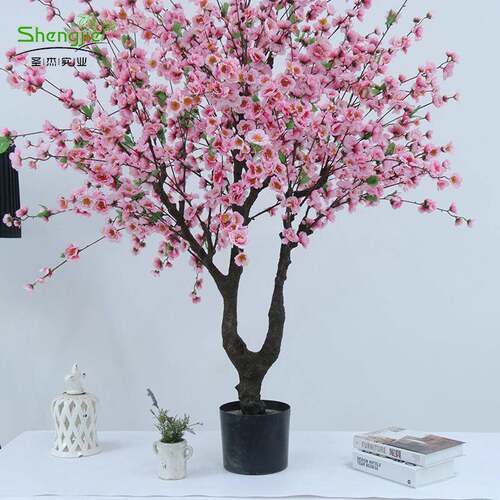伙拼真植物桃盆客花树落地栽仿绢c3布假花大型厅婚庆装饰绿植仿真