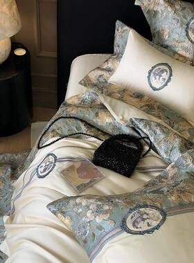 XEI3100欧S长绒四件棉套纯棉花卉被套轻奢风式上裸睡OLZ亲肤床用