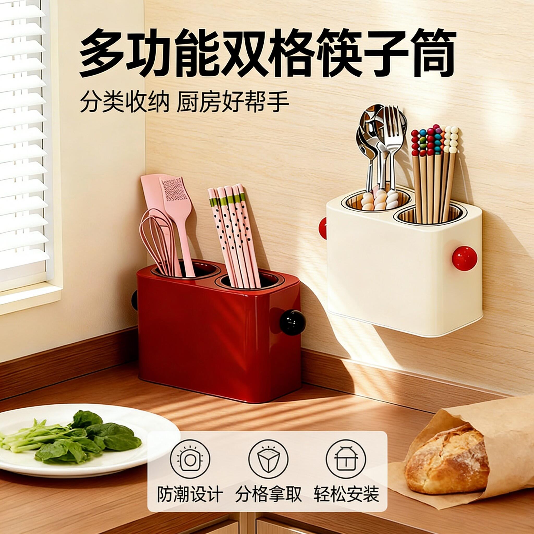 筷子收纳盒壁挂筷子筒筷子盒筷筒筷笼勺子收纳筷子架家用厨房筷架