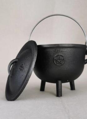 三脚锅铸铁手工复摆件燃锅装饰仪式道JEV古烧具中何式几造型