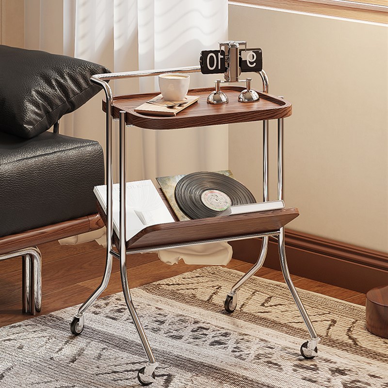 木野家具二手包豪斯移动边桌不锈钢双层J实木收纳架手推车收纳边