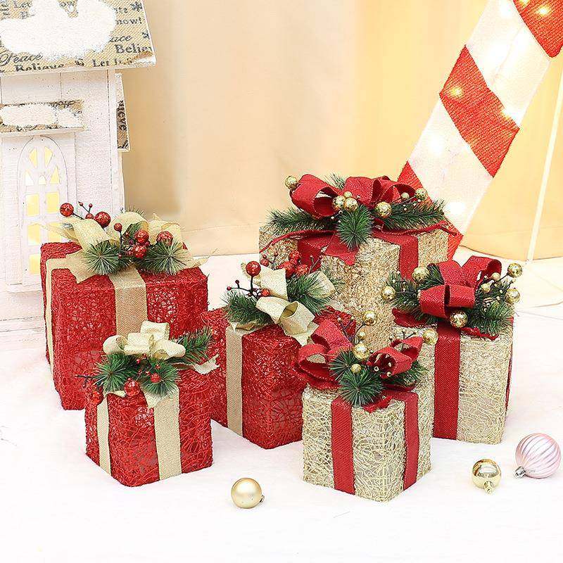 柏洋道143工艺8英寸圣诞礼装物套装堆头发光礼包橱窗美盒陈饰摆件