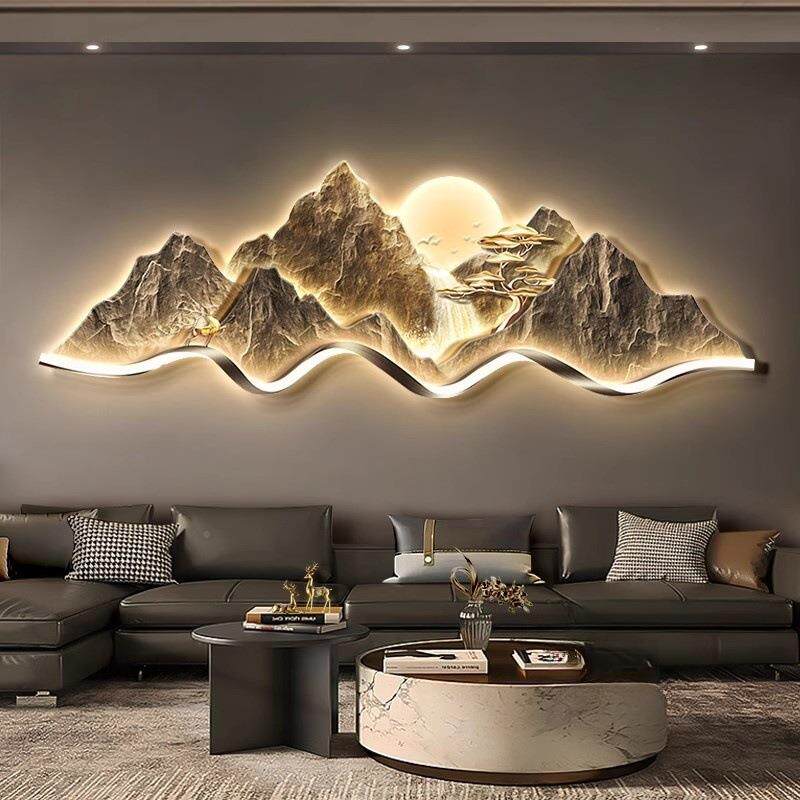 轻奢客厅装饰背有靠山发背景挂画大气墙立体高级SIL感山水画壁沙