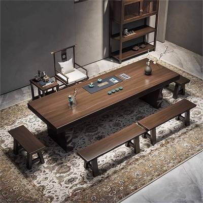 代简约实木大板茶BPR台全现套家用客厅茶桌组合禅待意办椅公接泡
