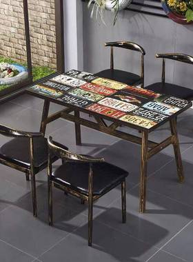 火餐桌商用餐饮店烧饭店夜PEZ市复古小吃锅烤早餐面馆快餐桌椅店