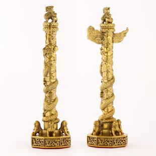 厂黄铜华表件华表柱家摆件中华铜354柱龙柱黄办公室摆摆件饰品