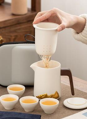 陶瓷一壶杯四杯携旅行功茶具小套装便户夫外旅74312游泡茶快客露