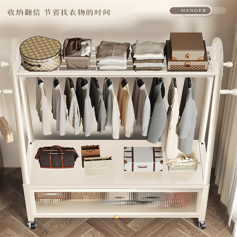 卧室轻奢落地衣帽架房间衣v柜收纳储物一体挂衣架移动阳台晒晾衣