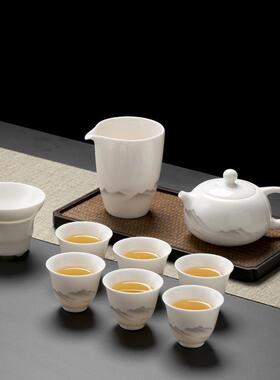 厅羊脂玉瓷功夫茶具套装轻奢家000111用客碗泡盖茶办公会客高档白