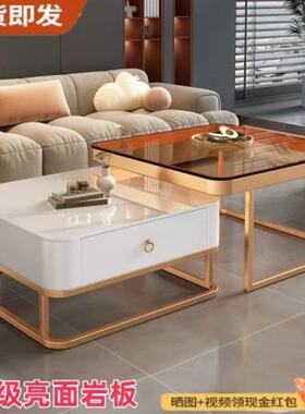 轻茶几客厅家用现QXE代简约小户茶型网红方形奢板玻璃岩电视柜组