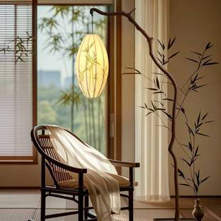 接宋氏美学枝落地灯竹树叶绘画客厅禅免电茶室茶桌意钓90035鱼落