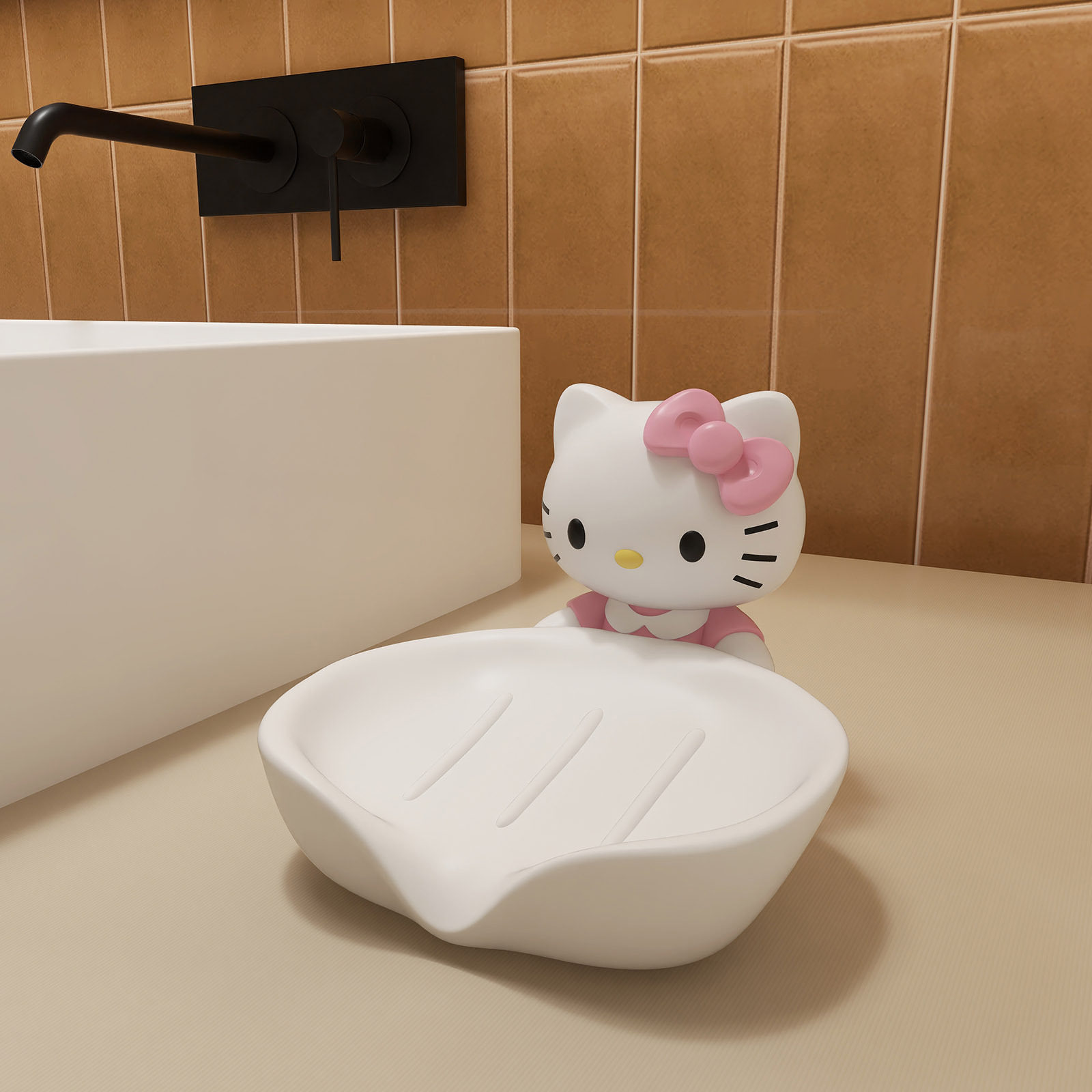 奶油风HelloKitty猫咪桌面卡通置物架摆件洗手台台面肥皂盒收纳盒