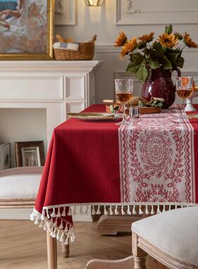 W1TR中式红色结全涤花复古花婚流茶苏桌FJV提布几餐桌布盖巾