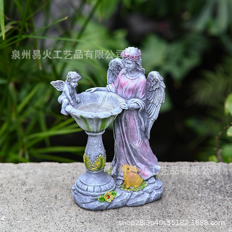 天使雕像亚马逊太阳能树脂摆件水池仙子装饰庭院灯花园园林摆件