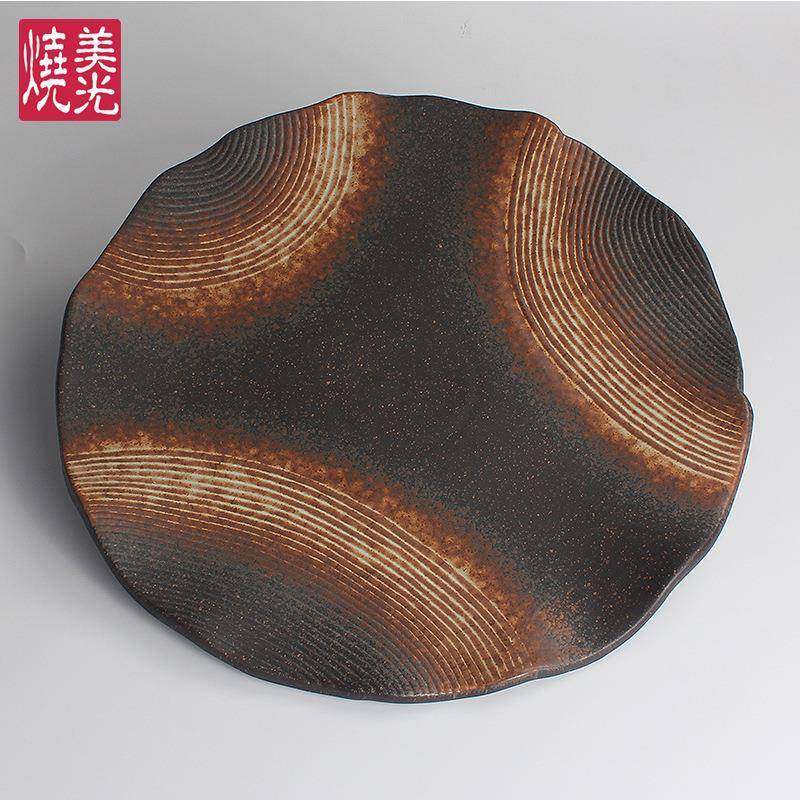 10/1/15寸罗纹复古创意盘色餐厅荷叶刺身牛排2特MHR陶瓷平盘