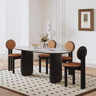式轻奢宝格法莉户岩板餐桌家用典椅雅复古风餐桌小REV型椭圆形饭