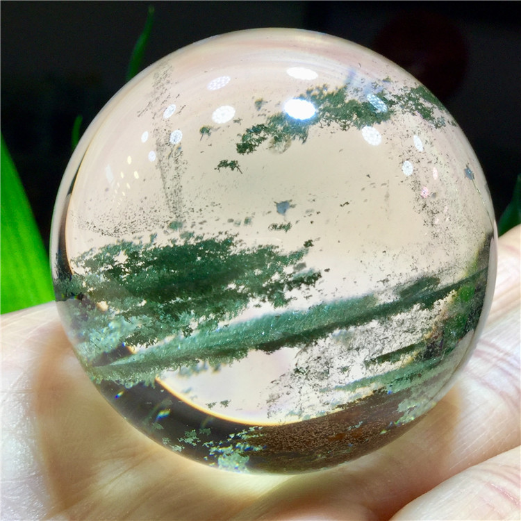 东海水晶天然绿幽千层灵聚宝盆水晶球摆件