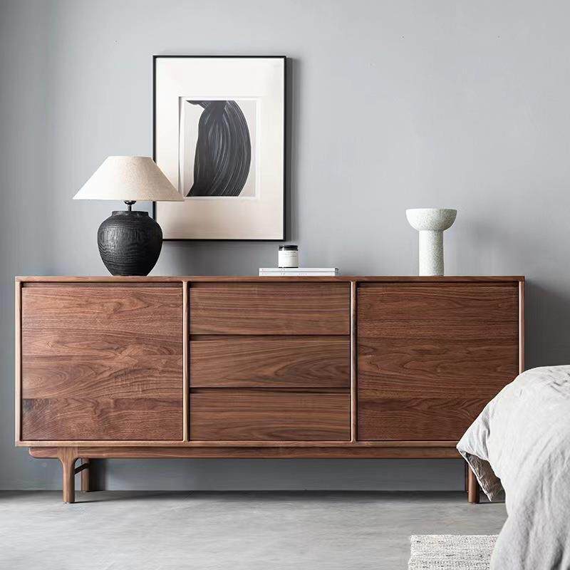 北美黑储00桃胡桃木实木餐柜边简约日式樱木客厅物电视柜收纳斗柜