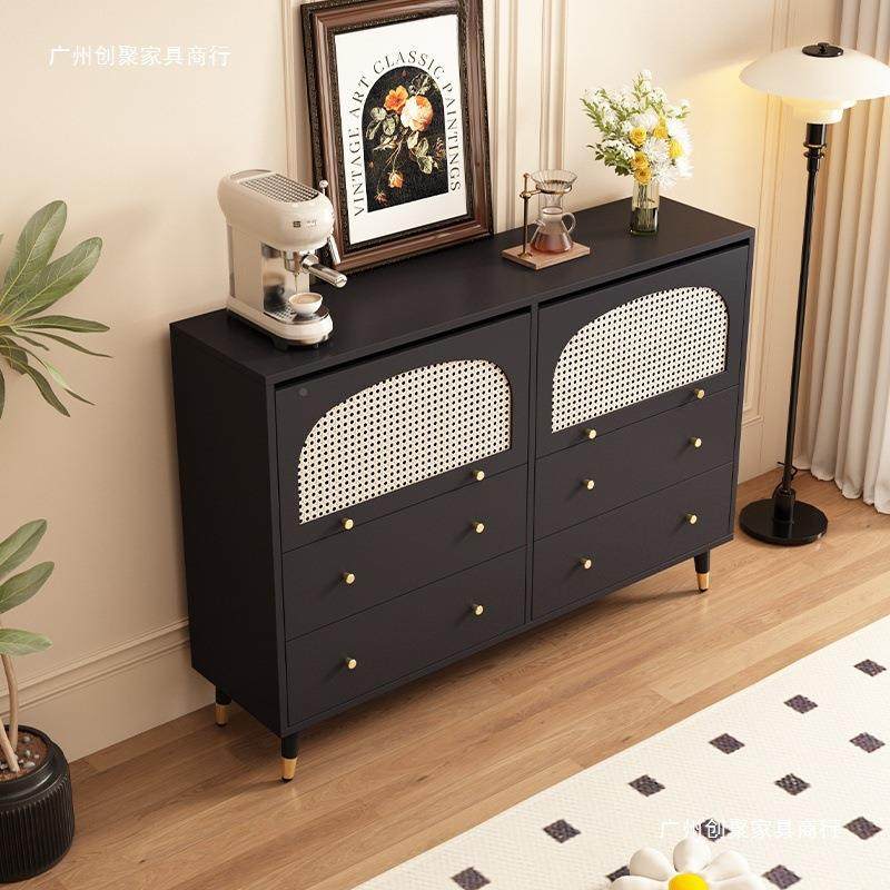 黑色藤HPP斗编柜边柜一体法式复古客厅厅餐餐靠墙收纳柜多功能储