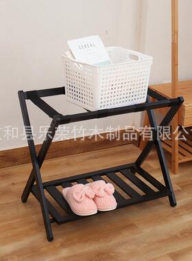 酒店黑色行出李家NZ100用楠竹折叠架卧室置收纳架口双层行李物架