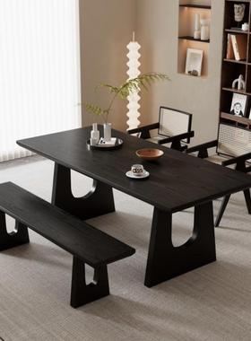 实木餐桌体一桌胡桃色办桌公室餐书桌一体会议桌RYI办木公客厅长