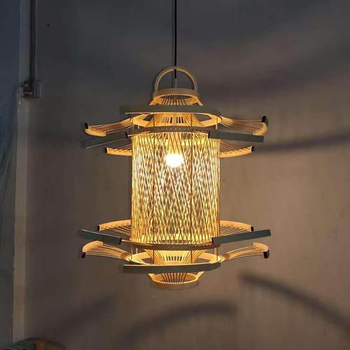 吊新中式个性竹艺日式客厅竹艺艺装饰灯田园餐266厅店饭民宿木竹