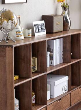 北黑胡桃木书美柜日式落书地储物架柜简约客厅矮书实木电SG-20259