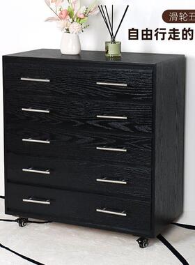 中古风复古纳五斗柜滑移五斗柜可动轻奢实木正轮牌收柜法式高PHC