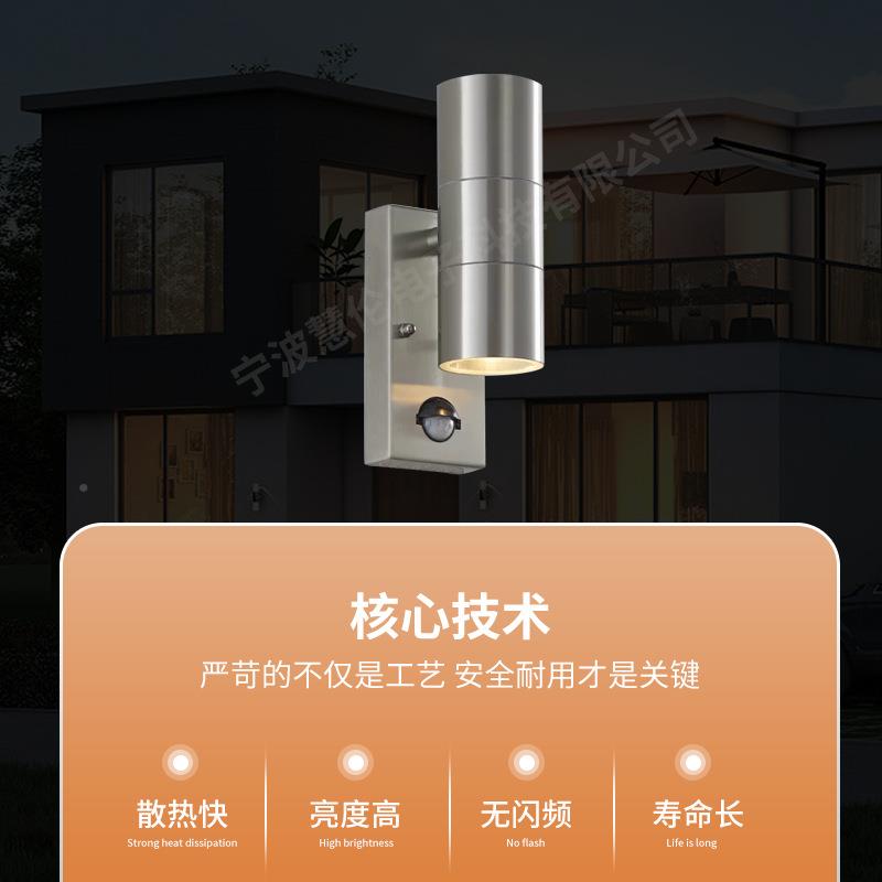 厂家不锈钢GU0可换HL1031A-户灯泡1人体感应IPR防水户外壁灯外灯