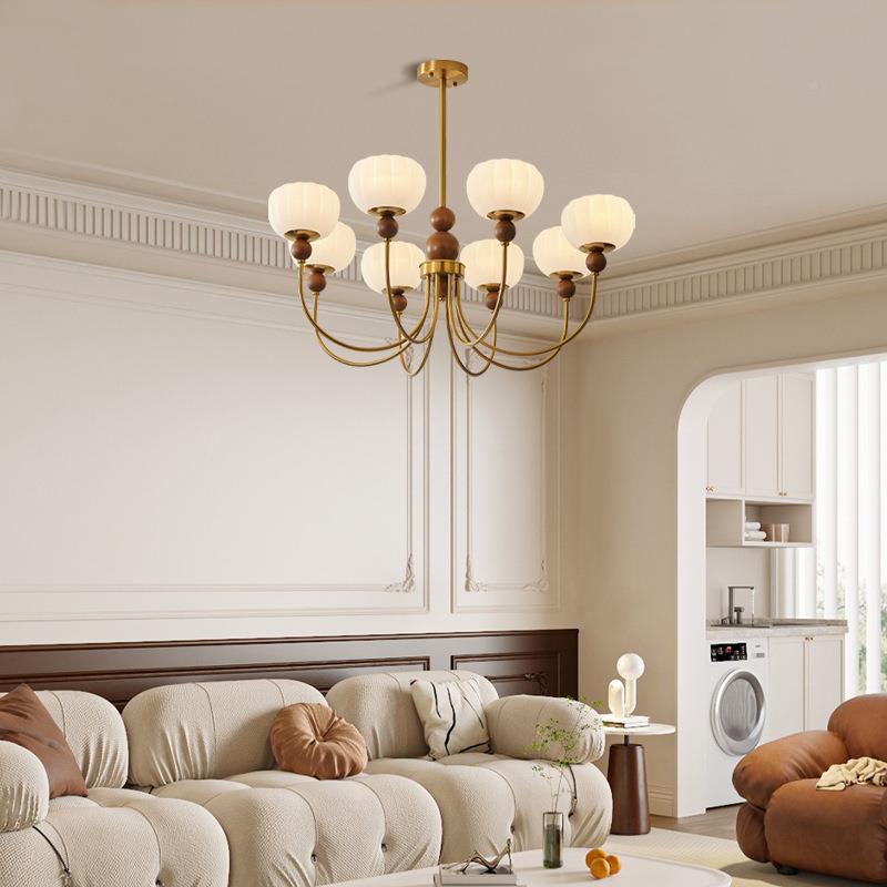 实法式中623古客吊灯光谱铜本厅色房间全卧室灯复古胡桃木南瓜餐