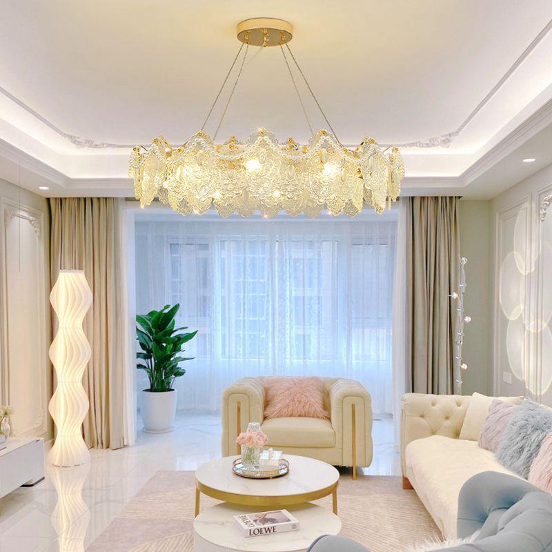 轻式水晶吊灯奢温馨浪漫艺珍珠贝壳911灯创意玻璃设术计感法客厅