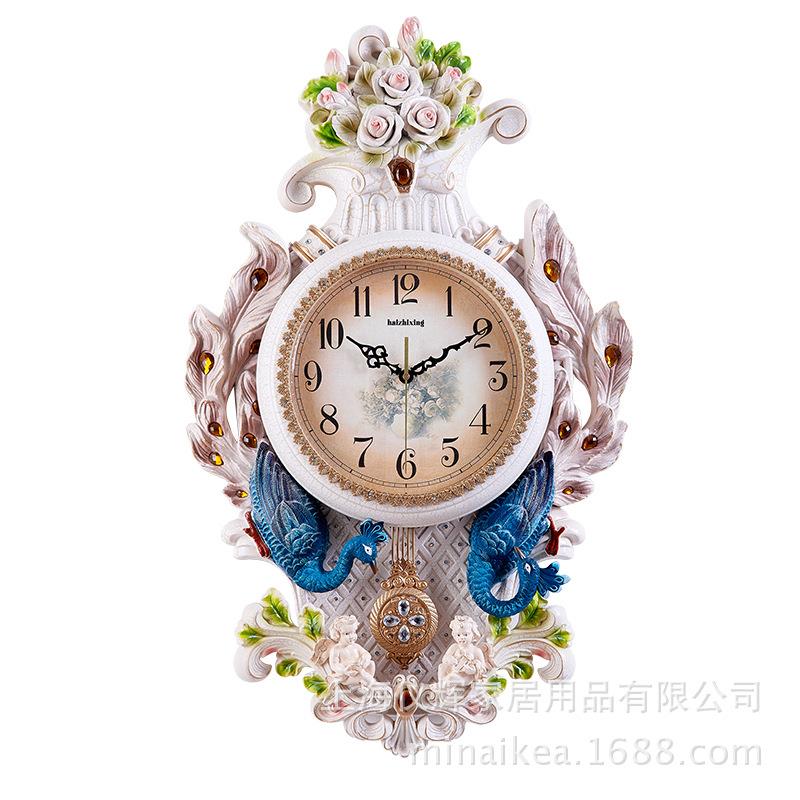 欧式挂钟厅雀静音钟6587表客复古田园创装意卧室孔饰时钟壁挂表