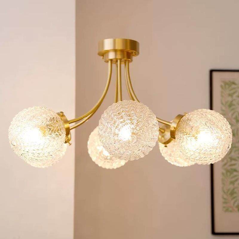 美式铜玻璃球客全厅吊设灯计师餐厅卧室式轻74526奢现代铜法吸顶