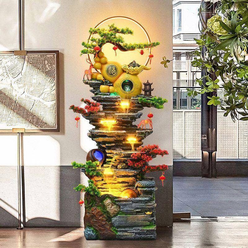 客CWT厅摆件落办公室大喷型循环水地摆件送礼假山鱼流水泉池鱼缸